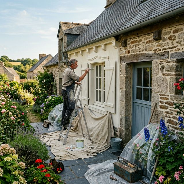 Artisan LACS17 protégeant et peignant une longère