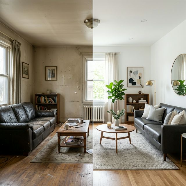 Intérieur rénové avec brio avant et après peinture par LACS17