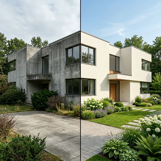 Extérieur de maison moderne avant et après peinture par LACS17